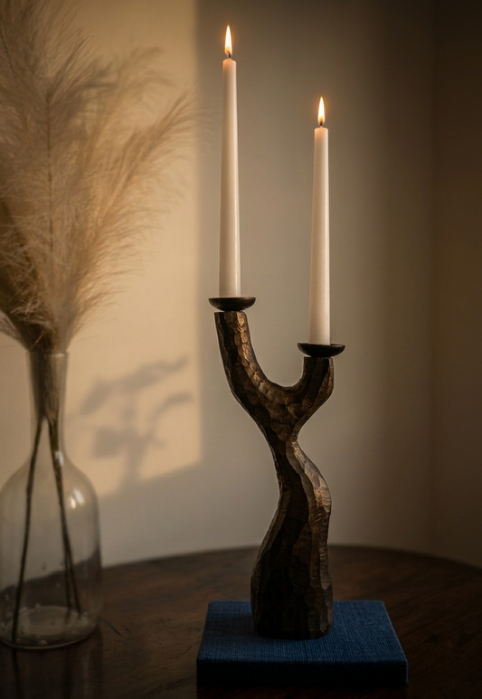 Hand-Carved Wooden Candle Stand