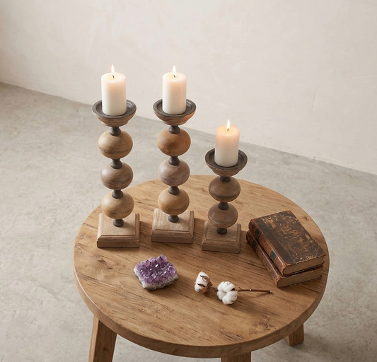 Timber Beaded Pillar Candle Stands