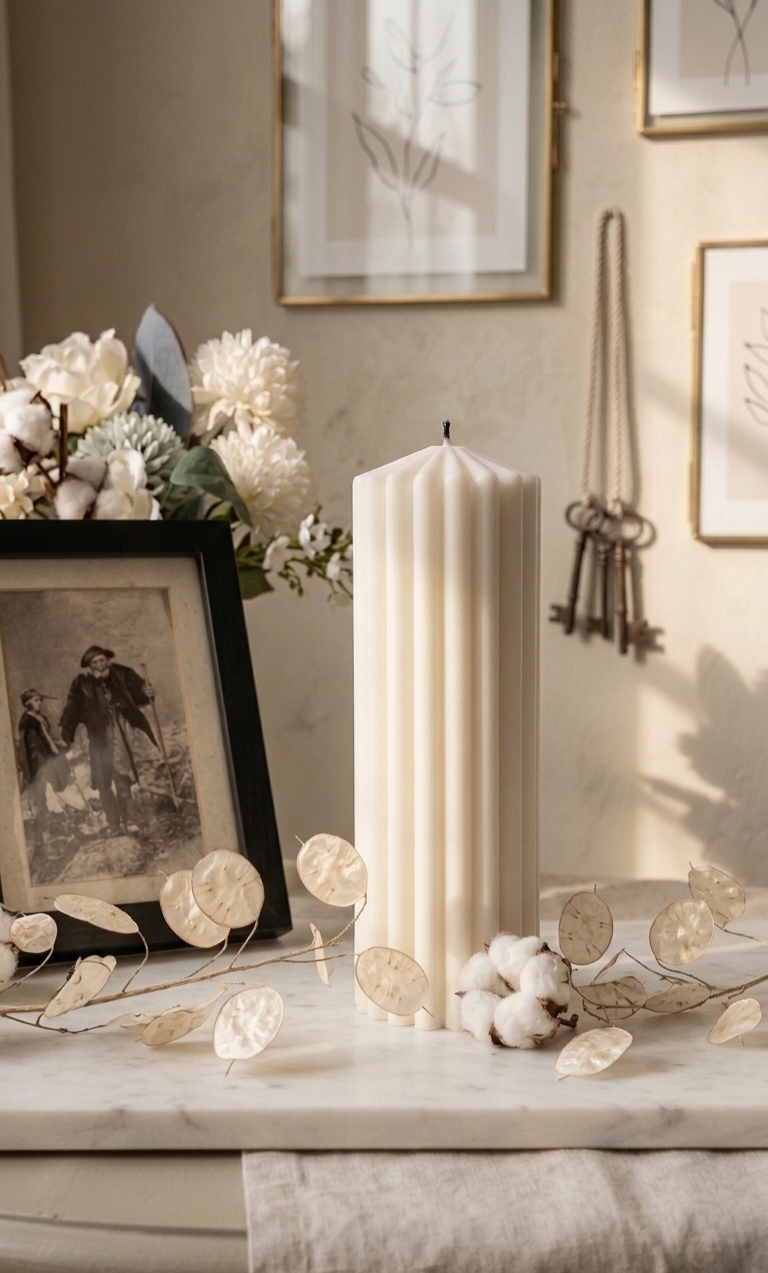 Ivory Pleat Candle