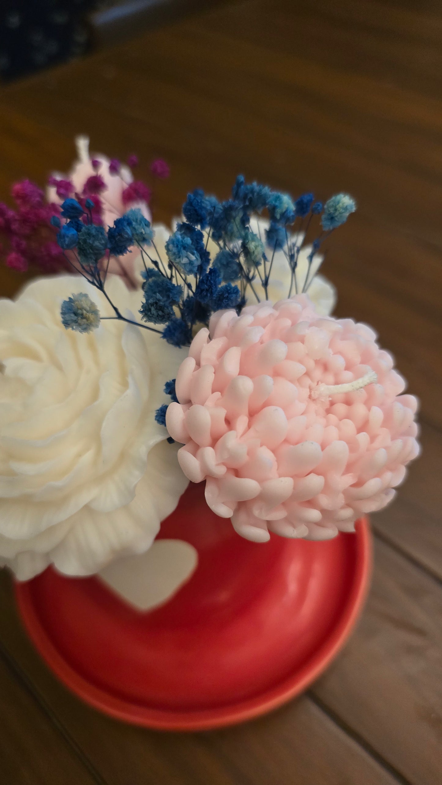 Floral Candle Bouquet in Red Heart Mug