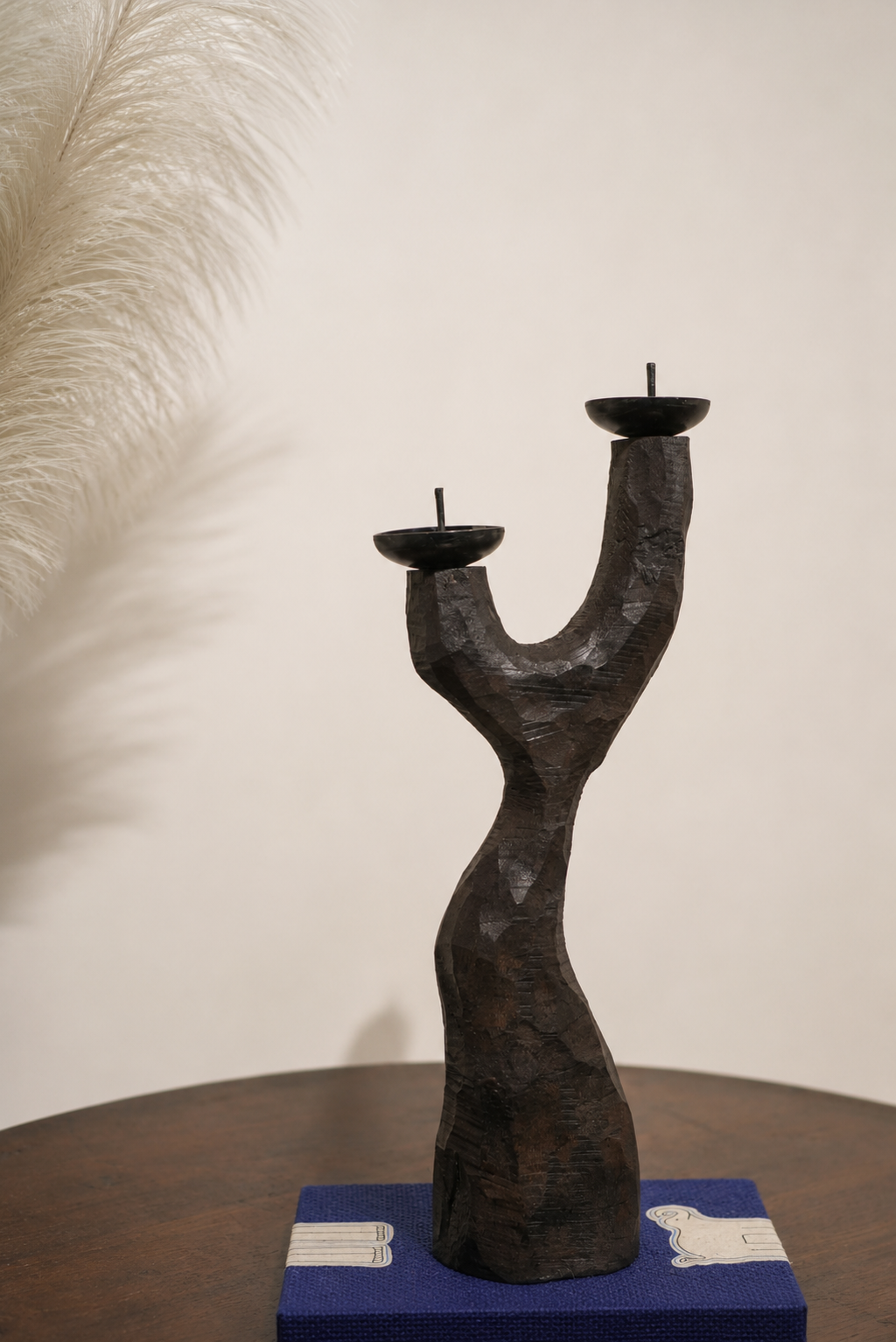 Hand-Carved Wooden Candle Stand
