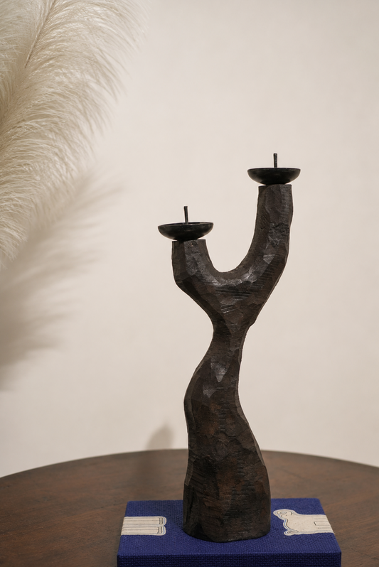 Hand-Carved Wooden Candle Stand