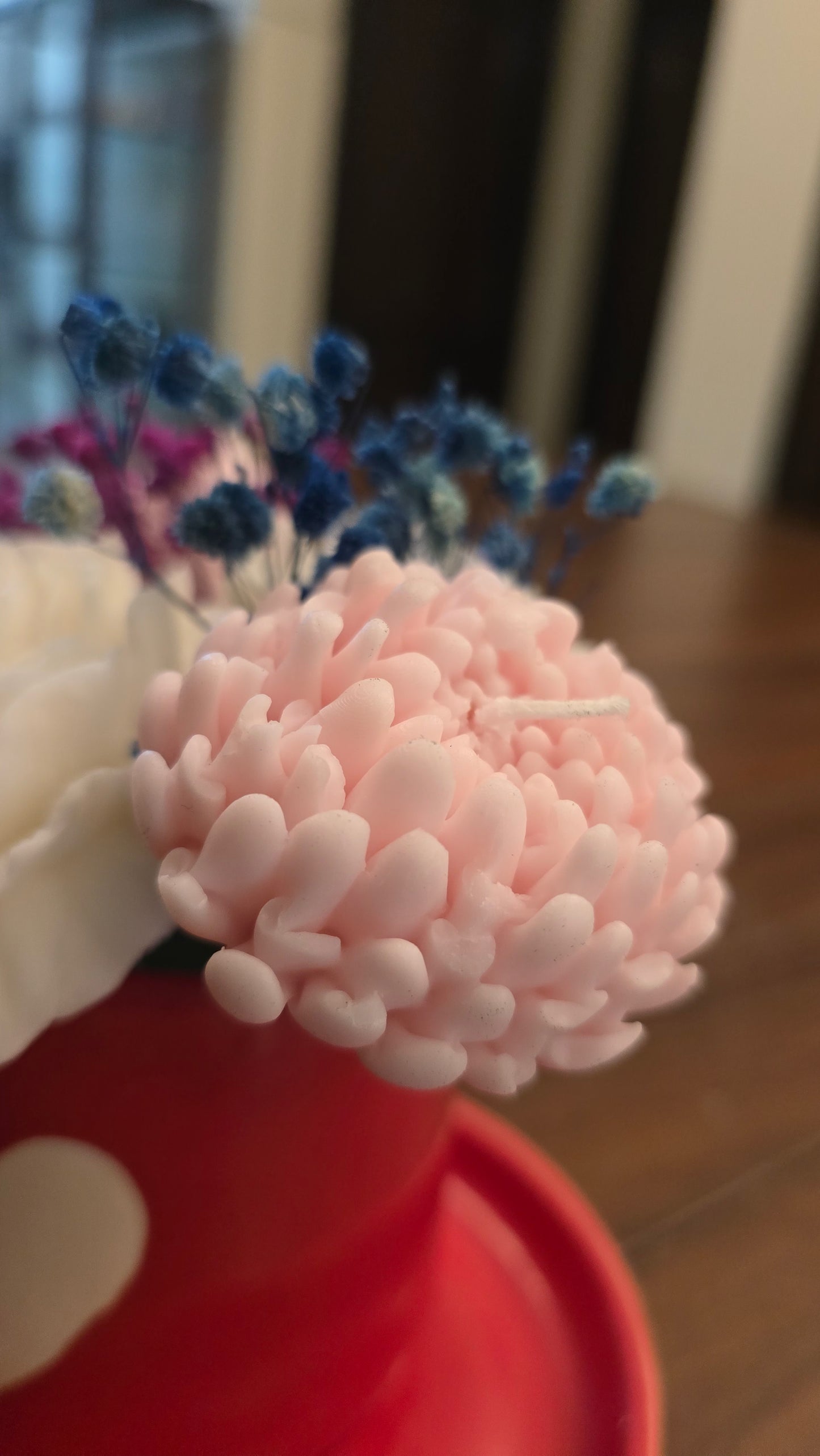 Floral Candle Bouquet in Red Heart Mug