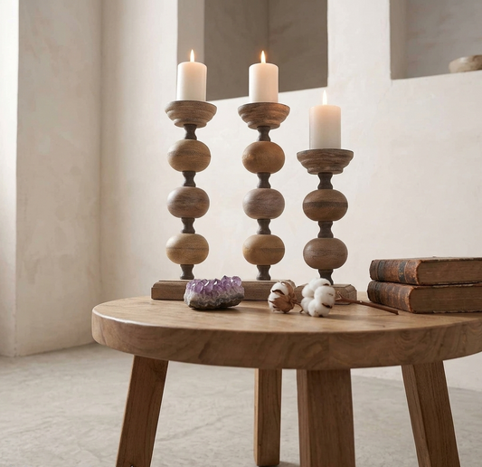 Timber Beaded Pillar Candle Stands