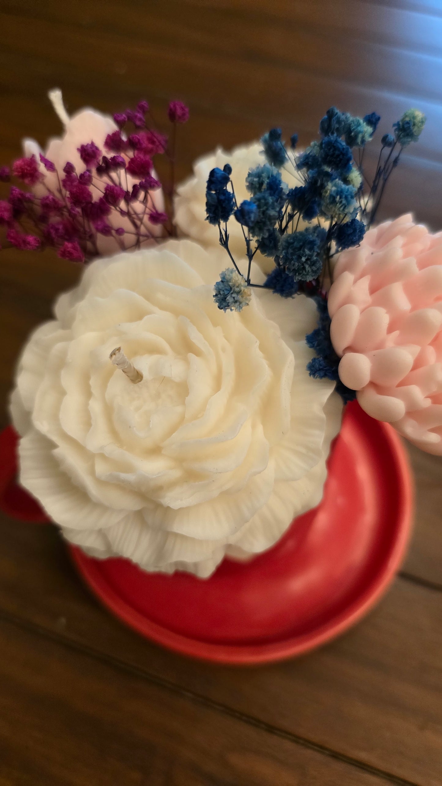 Floral Candle Bouquet in Red Heart Mug